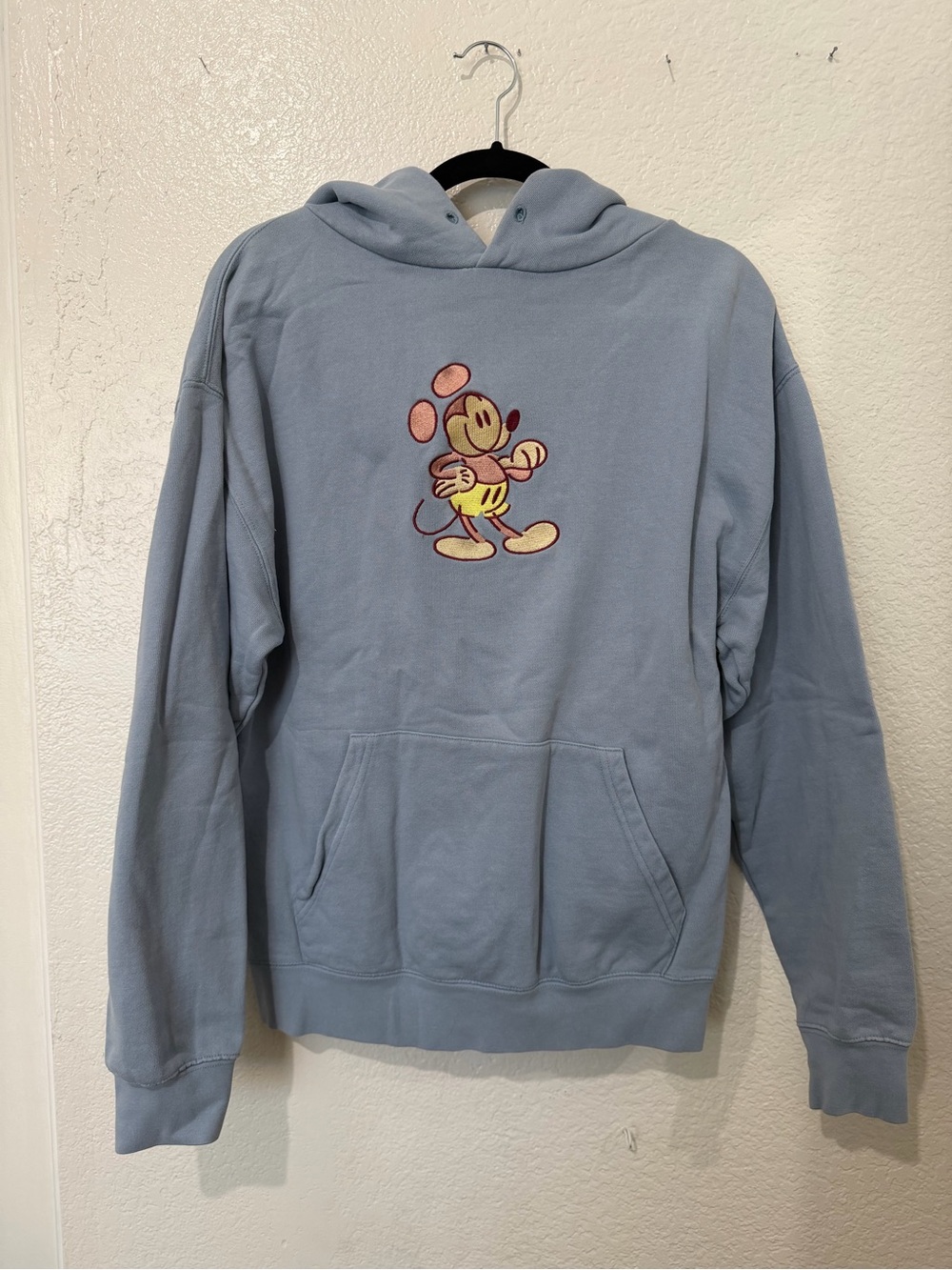 Light Blue Hoodie with Embroidered Cartoon Mickey Front